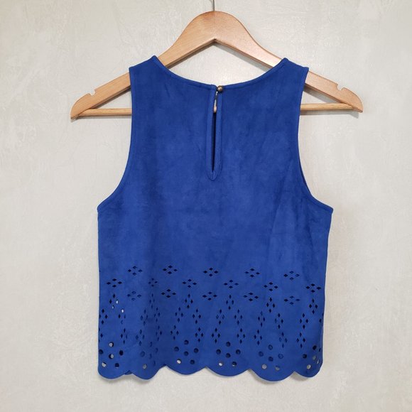 Soprano Blue Faux Suede Scallop Crop Blouse Tank Top - Picture 2 of 7